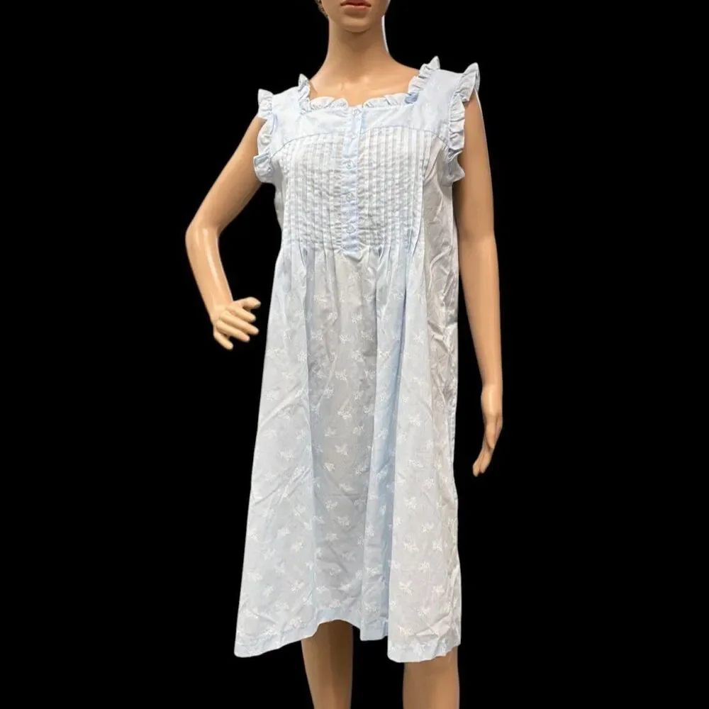 GILEAD Vintage 80's Nightgown Pajama Baby Blue Cotton Blend Ruffled Sz L NWOT